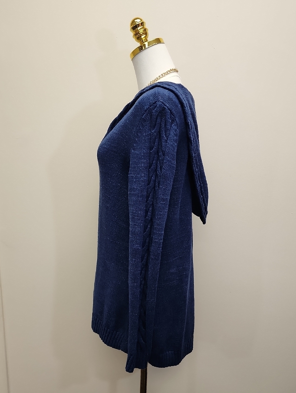 Tommy Bahama Navy Cable Knit Hooded Sweater Linen Blend Size Medium - Picture 4 of 9